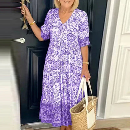 Elegancka sukienka boho z dekoltem V