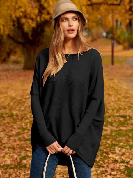 Sweter damski z dzianiny z dużym rękawem typu dolman