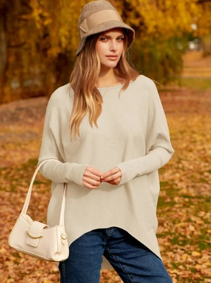 Sweter damski z dzianiny z dużym rękawem typu dolman