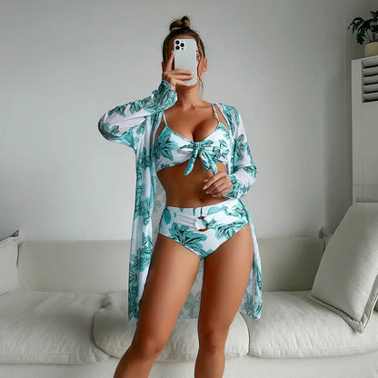 Eleganckie letnie bikini z wysokim stanem i kwiatowym wzorem