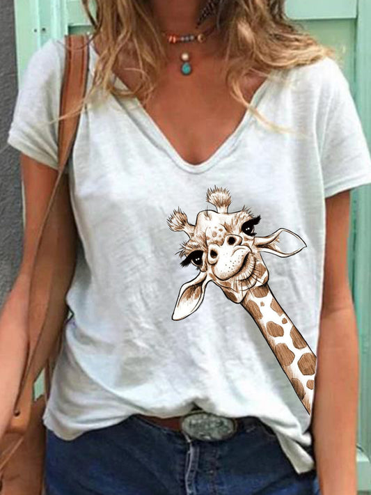 LD T-shirt z krótkim rękawem i dekoltem w serek z nadrukiem zwierząt