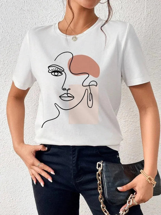 T-shirt damski - nowoczesny nadruk - wygodny krój - idealny na co dzień