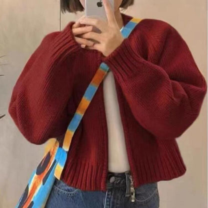 Sophie - Krótki sweter damski z zamkiem błyskawicznym z grubej dzianiny