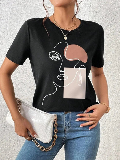 T-shirt damski - nowoczesny nadruk - wygodny krój - idealny na co dzień