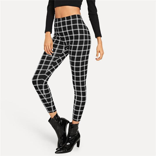 Mariam - Spodnie skinny z wysokim stanem w kratkę