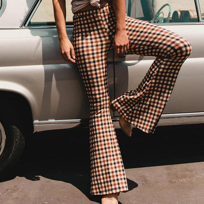 Liv - Spodnie w kratę z dzwoneczkami w stylu vintage