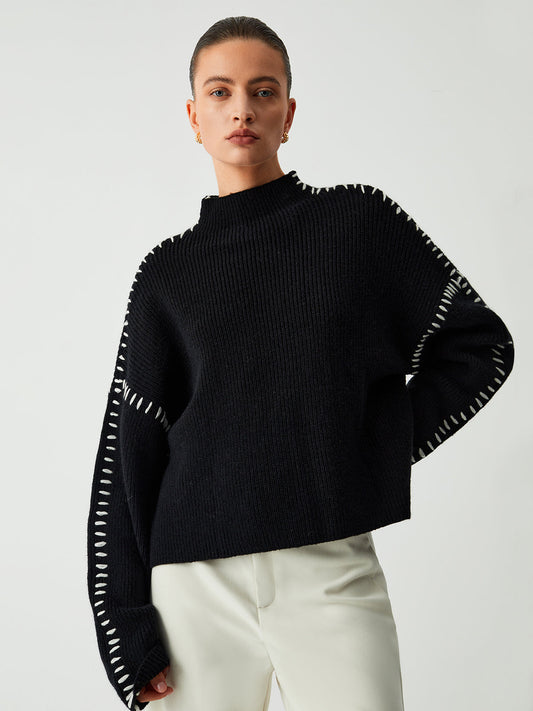 Sweter z golfem i detalami w ściegu pique - Warda