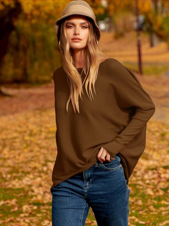 Sweter damski z dzianiny z dużym rękawem typu dolman
