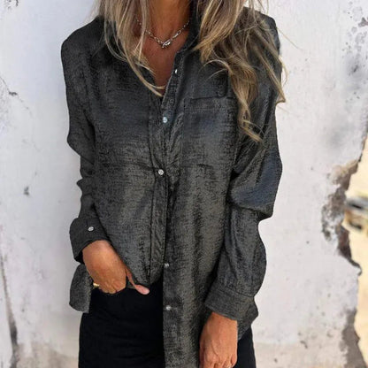 Kurtka - Bluzka damska overshirt - Casual Elegant - Tkanina merceryzowana, kołnierz z klapami, różne kolory - Wiosna/Lato