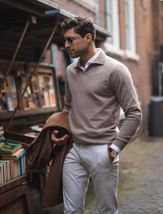 Zahir Polo | Męska koszulka polo z długim rękawem V-neck