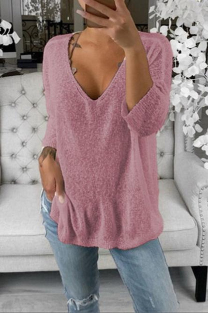 Sweter rekreacyjny z dekoltem w szpic dla kobiet