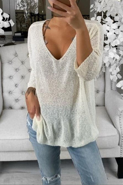 Sweter rekreacyjny z dekoltem w szpic dla kobiet