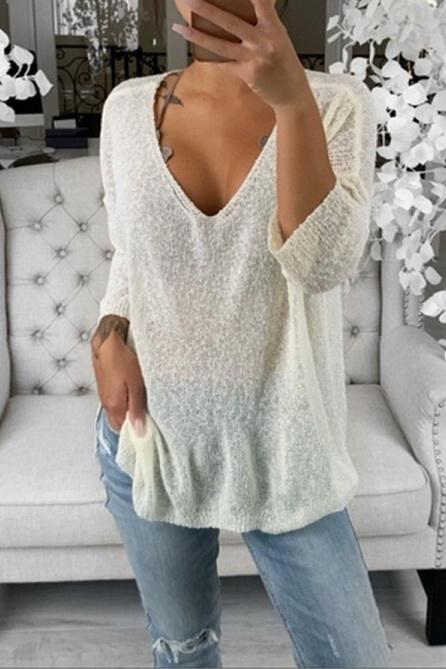 Sweter rekreacyjny z dekoltem w szpic dla kobiet