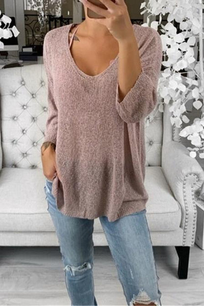 Sweter rekreacyjny z dekoltem w szpic dla kobiet