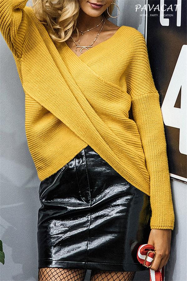 Sweter damski z dzianiny V Neck Cross