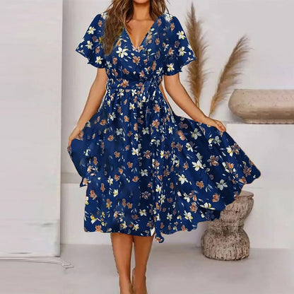 Muriel - Maxi sukienka damska z nadrukiem vintage