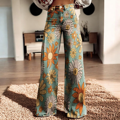 Luna | Szerokie spodnie z kwiatowym nadrukiem | Boho Chic | Miękki materiał